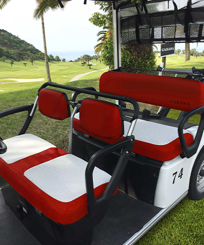 オリジナルのカラーコーディネイトも可能なカバナのゴルフカート・シートカバー 4人掛けシート
